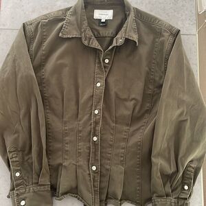Current/Elliott women’s button up top / light jacket olive green‎ raw edge 2/M